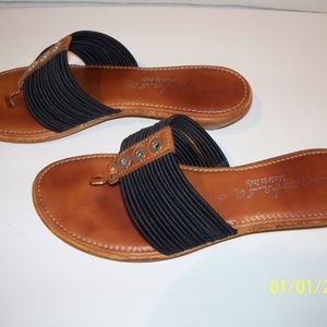 Comtesa Black / Tan Leather & Stretch Sandals sz 9